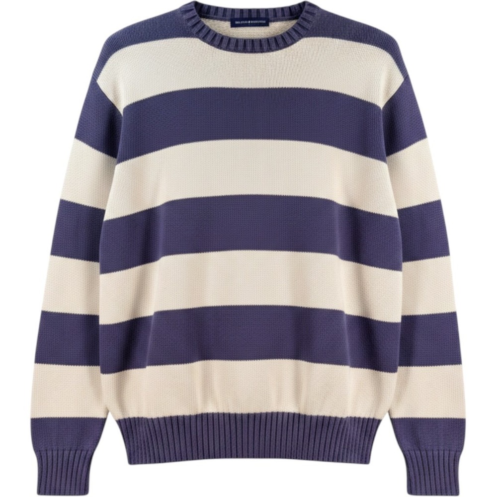 Brandy Melville Sweater 100% Cotton OS Purple Cream Striped Oversized Knit